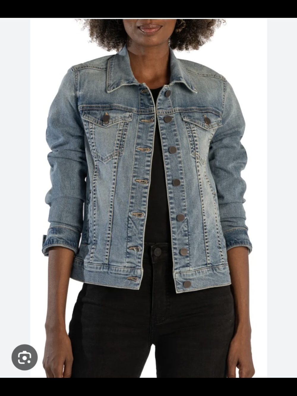Kut from the Kloth Jacqueline Trucker Denim Jacket in the Color Liberal